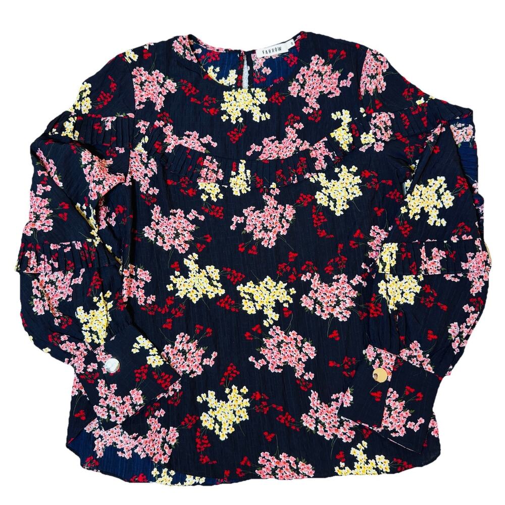 Farrow Womens Floral Ruffle Keyhole Blouse M Boho EUC